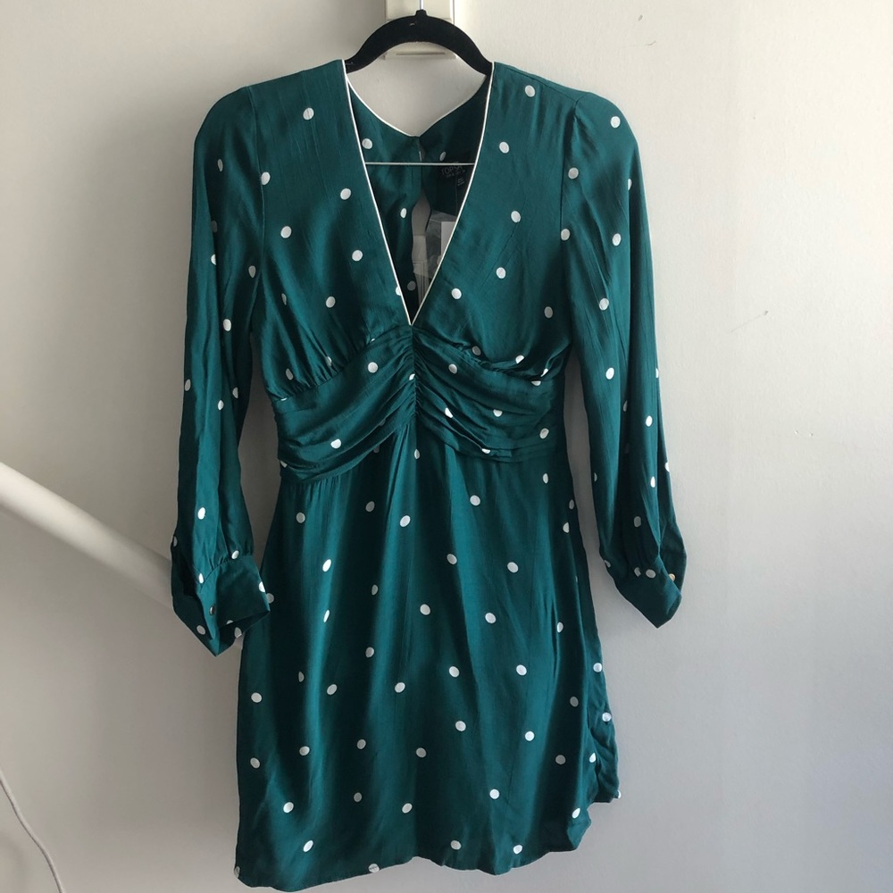 NWT Top Shop Green Polka Dot Summer Dress
